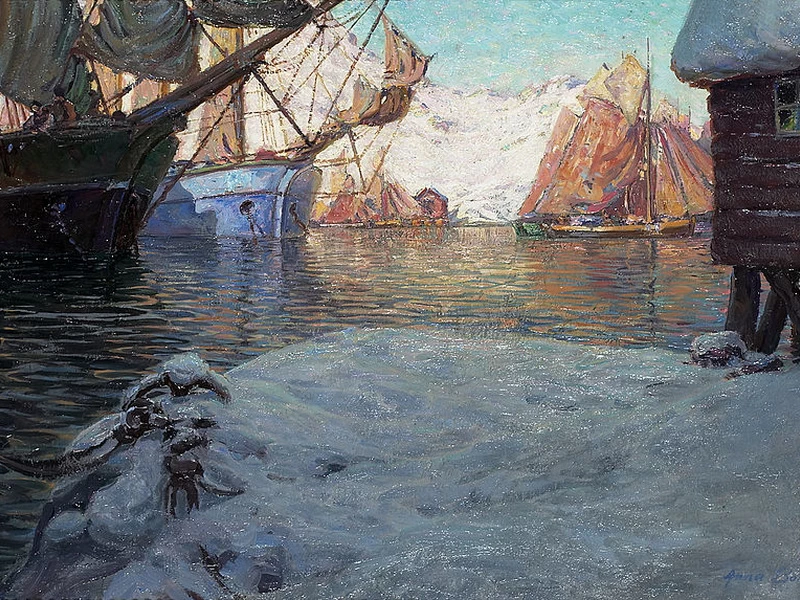 1864-Anna Katarina Boberg - Barche da pesca nel porto